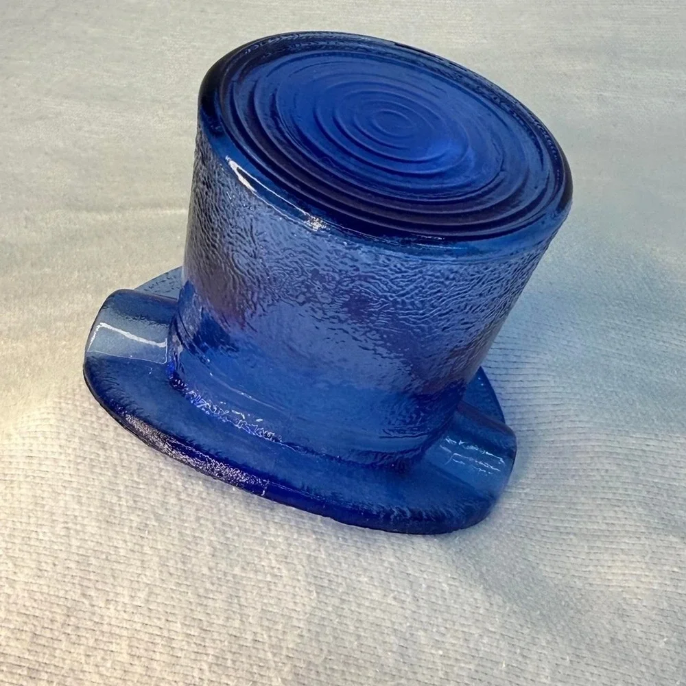 Vintage Blue Glass Top Hat Textured Surface